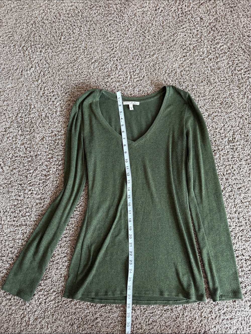 Express - (M) Olive Green V-Neck Long Sleeve Women's Top